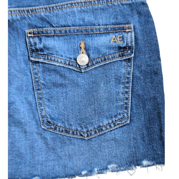 Y2K American Eagle Cutoff Denim Micro Mini Skirt Medium Low Rise Festival Grunge - Picture 3 of 5